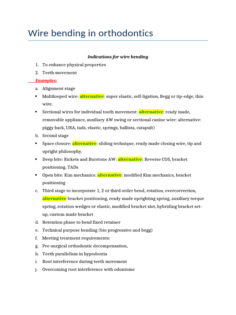 Wire Bending Notes by Almuzian | PDF | Orthodontics | Dental Anatomy