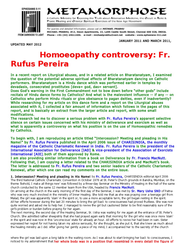 Homoeopathy Controversy and FR Rufus Pereira PDF Yoga Meditation