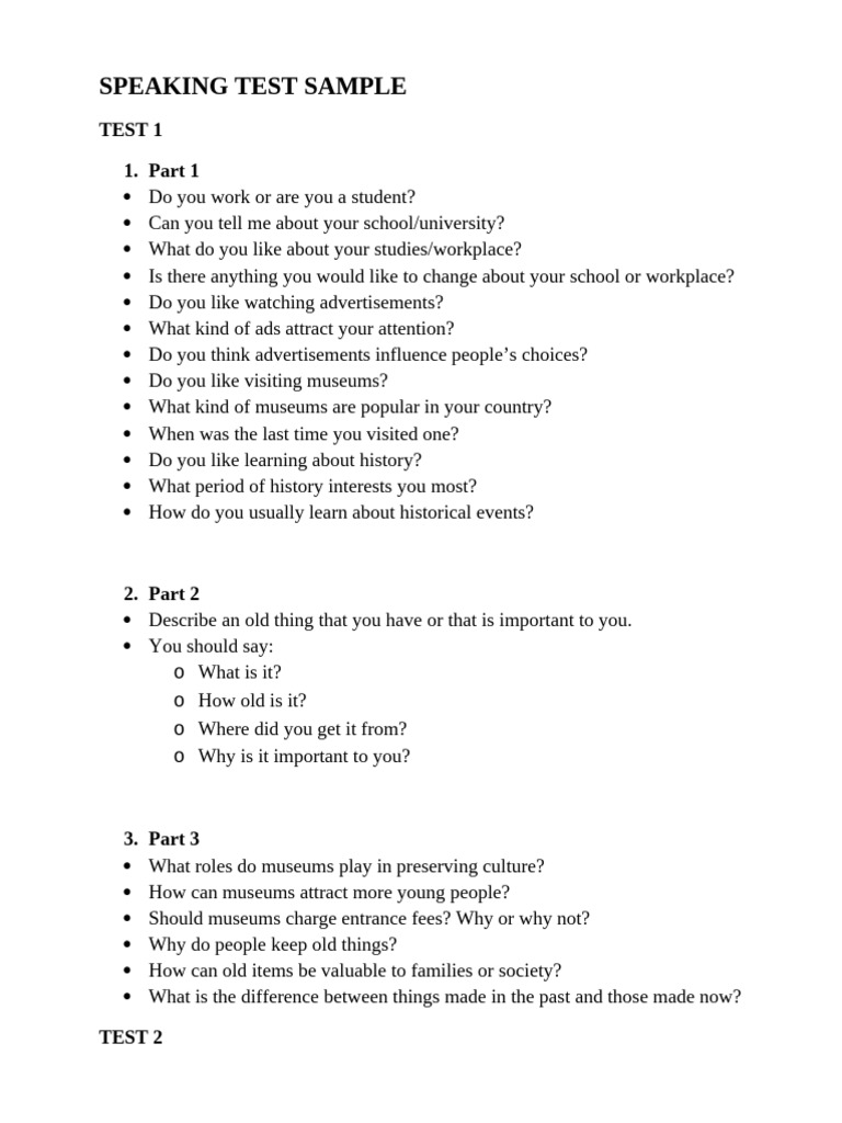 IELTS Academic Speaking Report (Sample Questions) | PDF ...