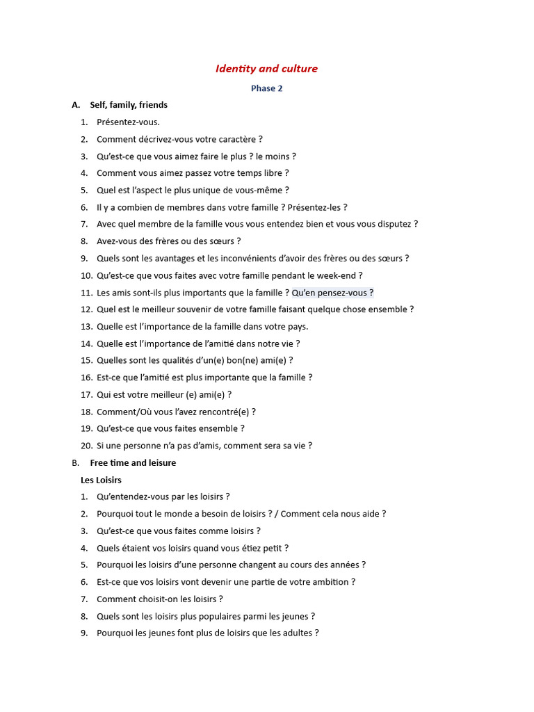 Identity and Culture-Questions | PDF