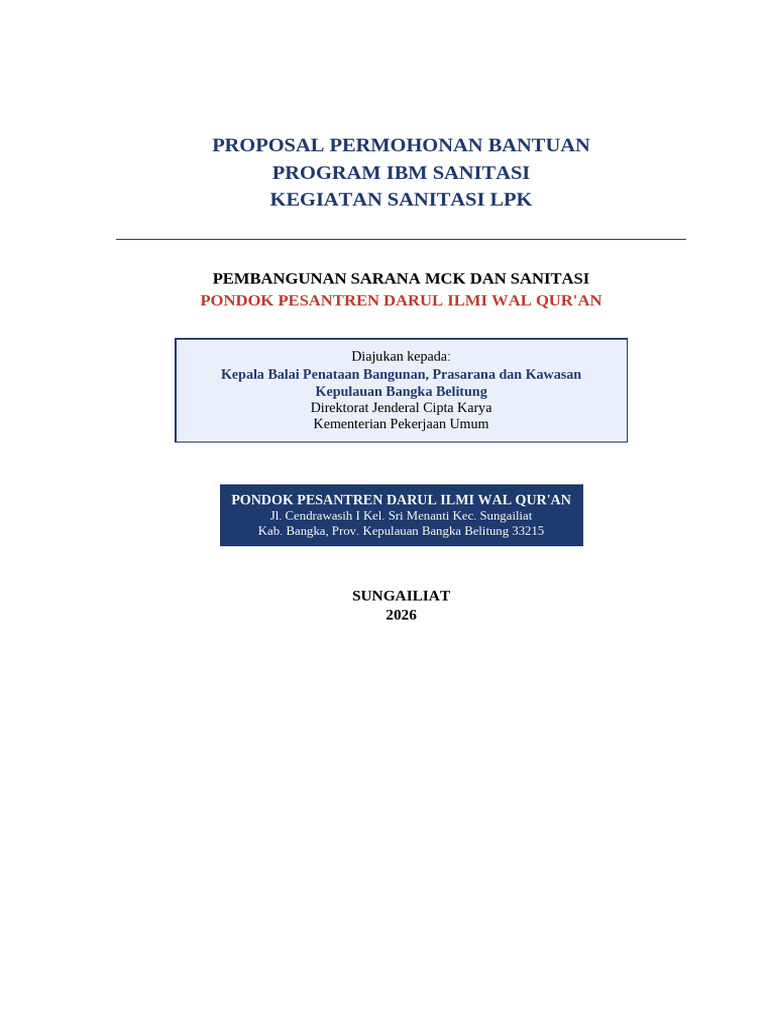 Proposal IBM Sanitasi LPK Ponpes Darul Ilmi | PDF
