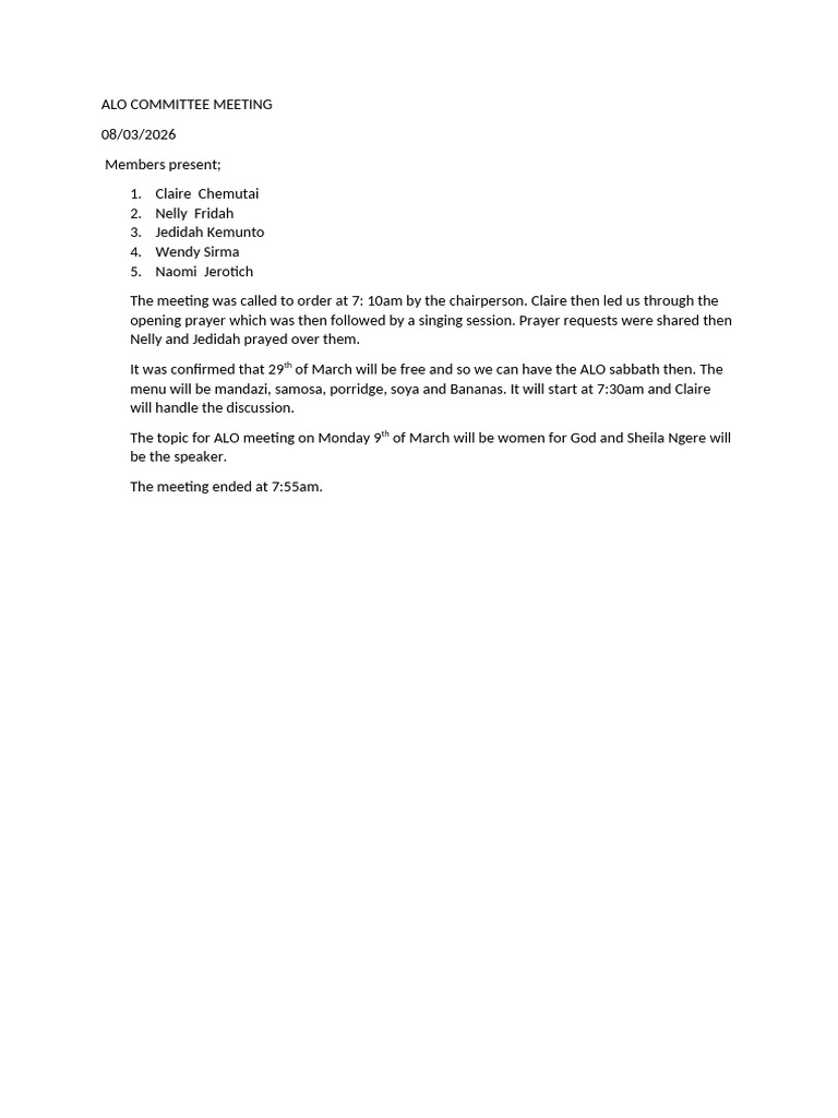 Minutes for 8th of March 2026 | PDF