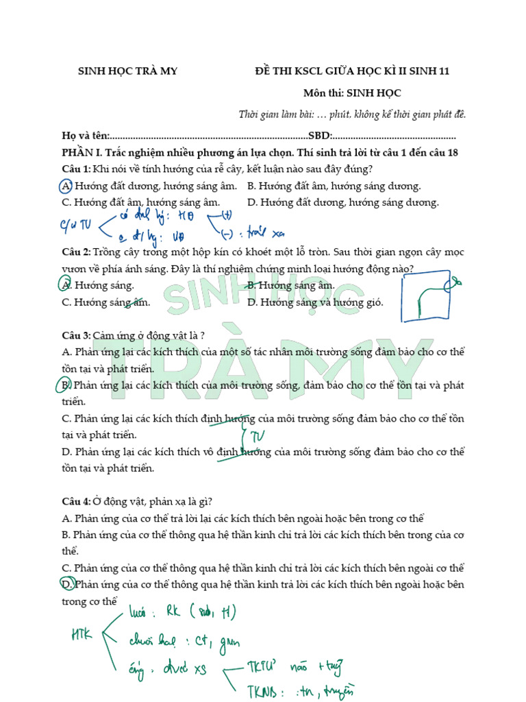 Đề Thi Kscl Giữa Học Kì II Sinh 11 Vt | PDF