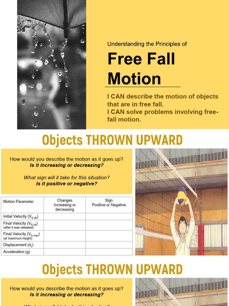 Free-Fall (Objects Thrown Upwards) PHYSICS | PDF | Velocity | Acceleration