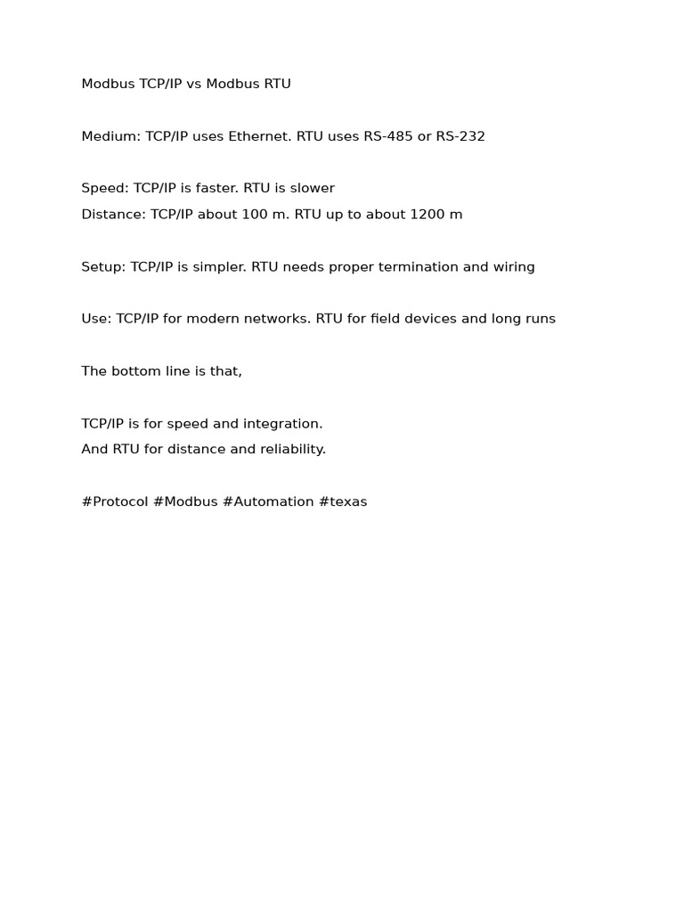 Modbus TCP-IP vs Modbus RTU | PDF