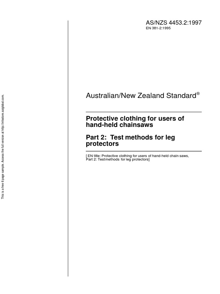 As NZS 4453.21997 Protective Clothing For Users of HandHeld Chainsaws