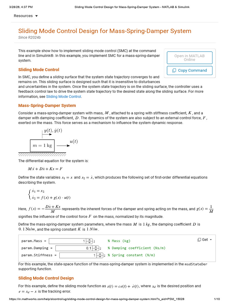 Sliding Mode Control Design for Mass-Spring-Damper System - MATLAB ...