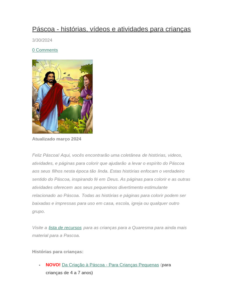 Páscoa-historias e videos para crianças | PDF | Jesus | Páscoa