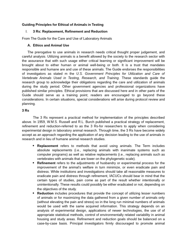 Guiding Principles for Ethical of Animals in Testing | PDF | Animal ...