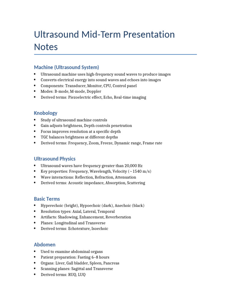Ultrasound Presentation Notes | PDF
