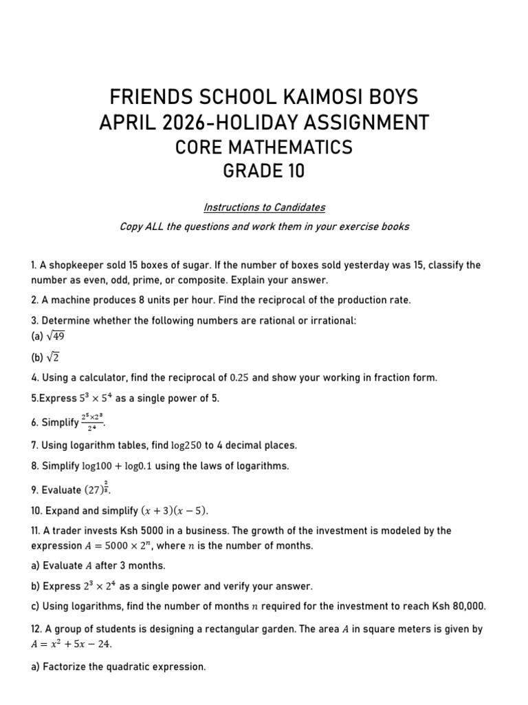 April Assignment-Core Mathematics | PDF | Numbers | Length