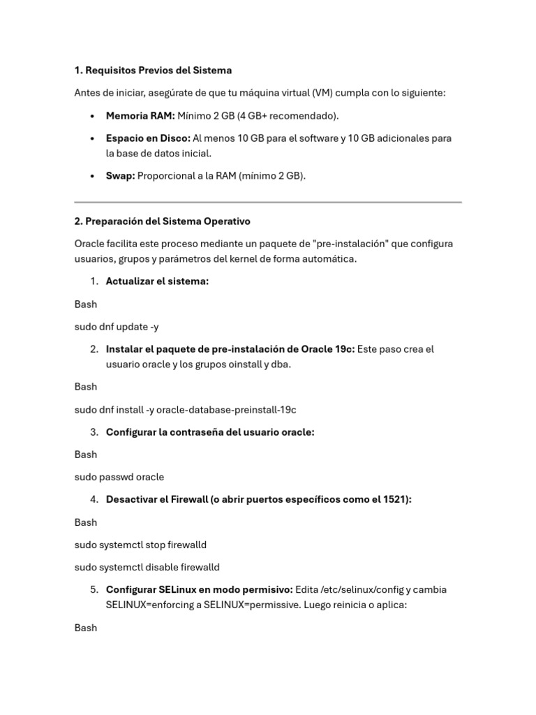 Guia Docente de Intalación Oracle 19C | PDF | Sudo | SQL