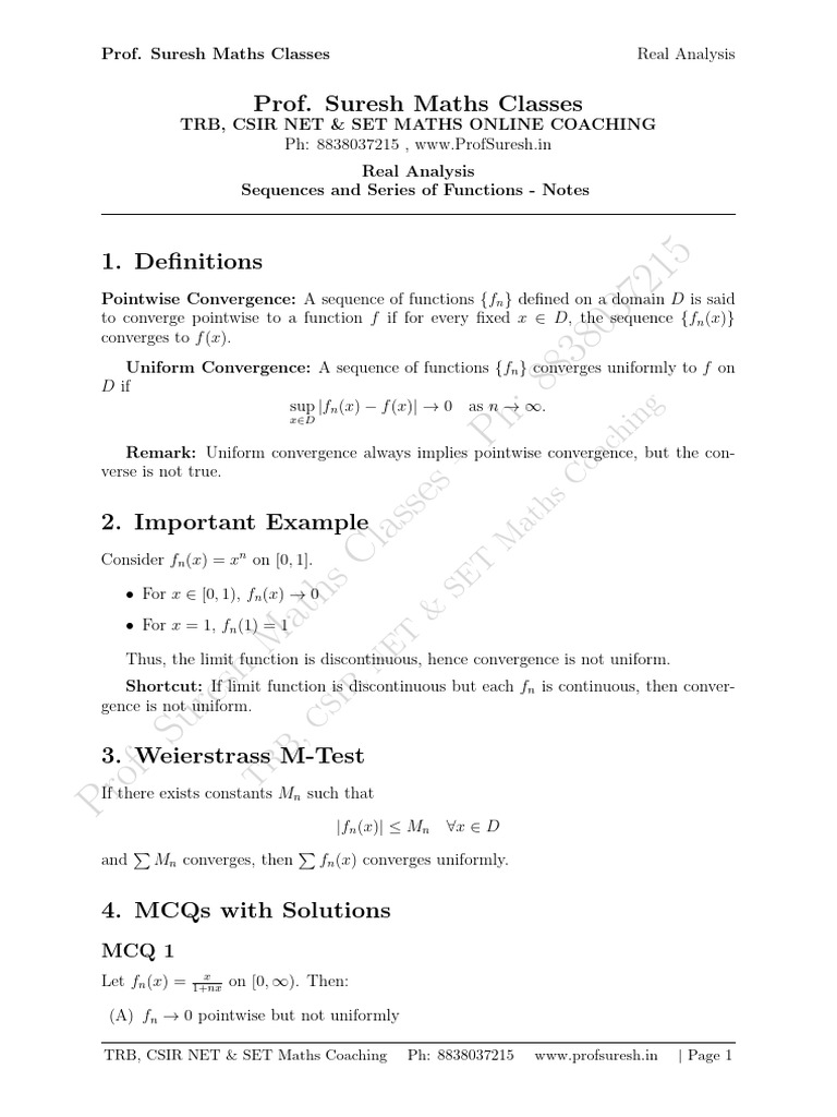 RA Seq Series of Functions Notes Upload (1) | PDF | Real Analysis ...