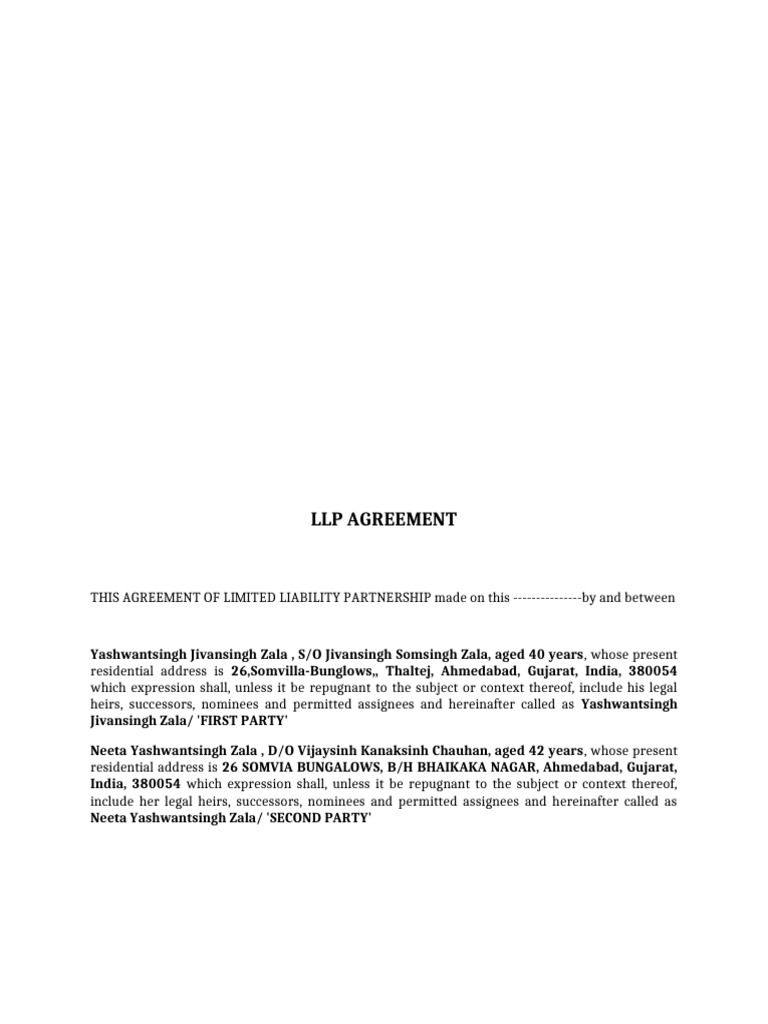 LLP Agreement Draft | PDF | Limited Liability Partnership | Partnership