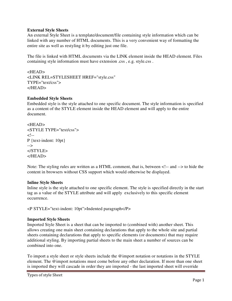 Types of Style Sheets | PDF