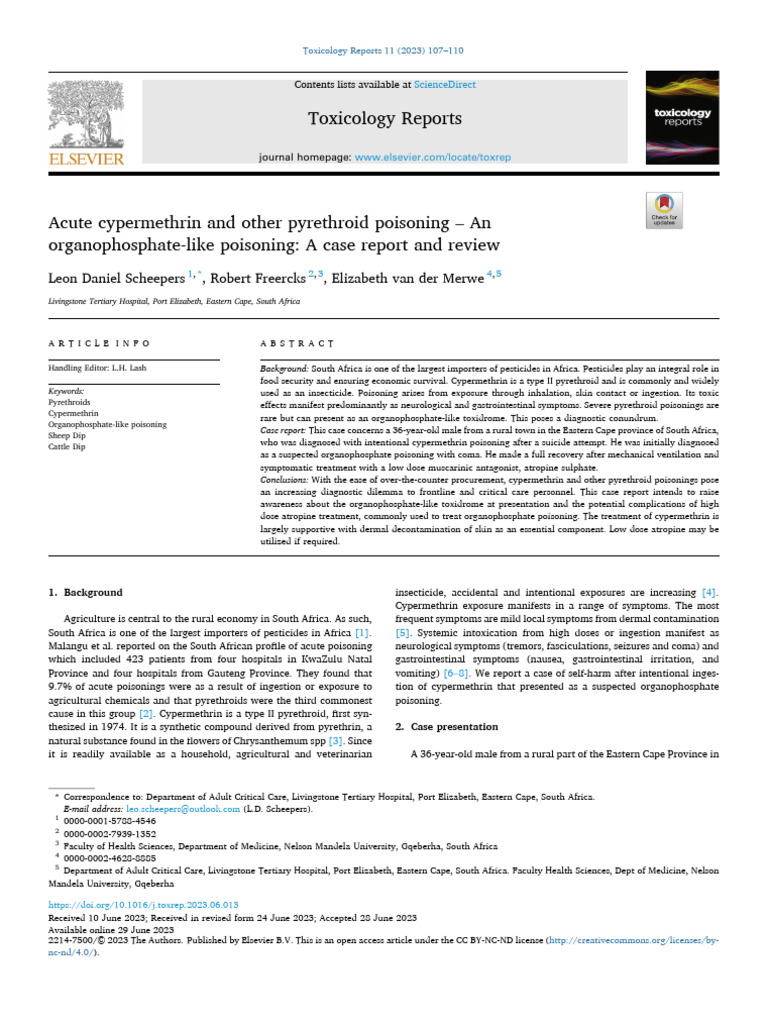 Acute Cypermethrin and Other Pyrethroid Poisoning an Organo 2023 ...