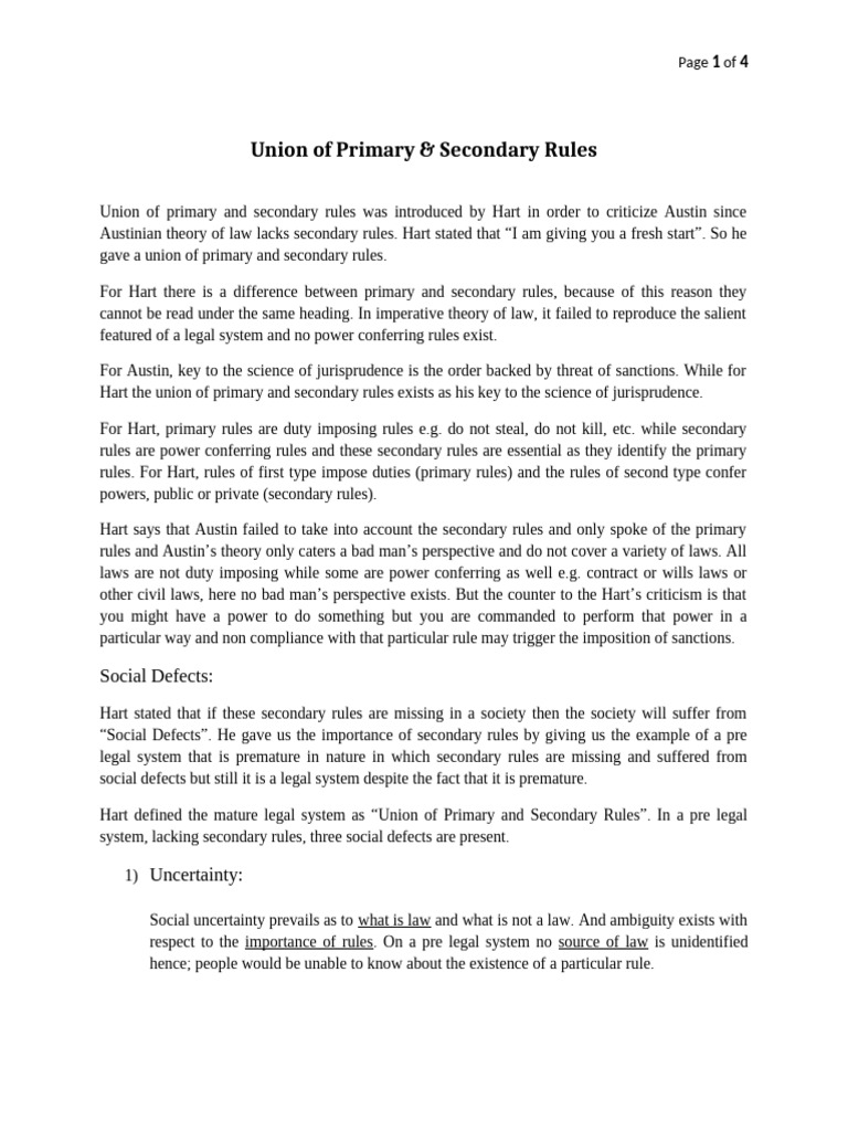 Union of Primary & Secondary Rules | PDF | Jurisprudence | Justice