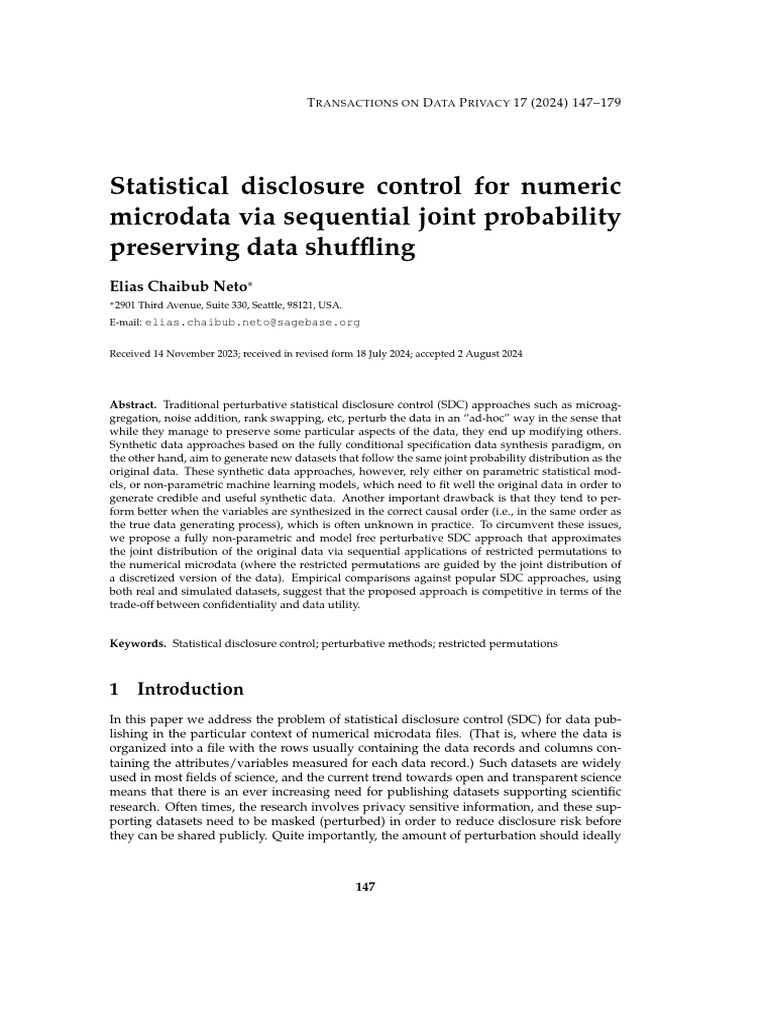 Statistical disclosure control for numeric microdata via sequential ...