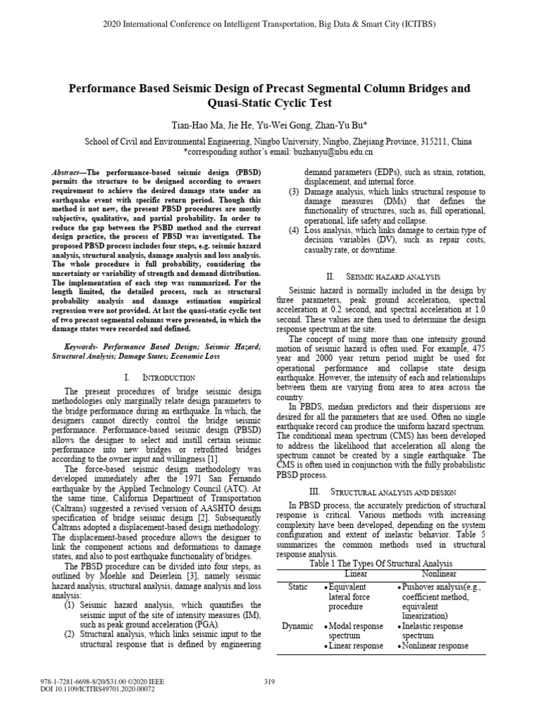 Performance Based Seismic Design of Precast Segmental Column Bridges ...