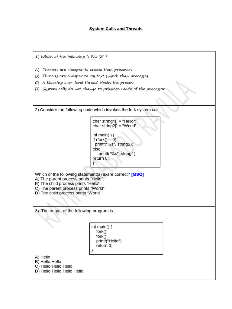 11. System Calls and Threads Questions | PDF | Concurrency (Computer ...