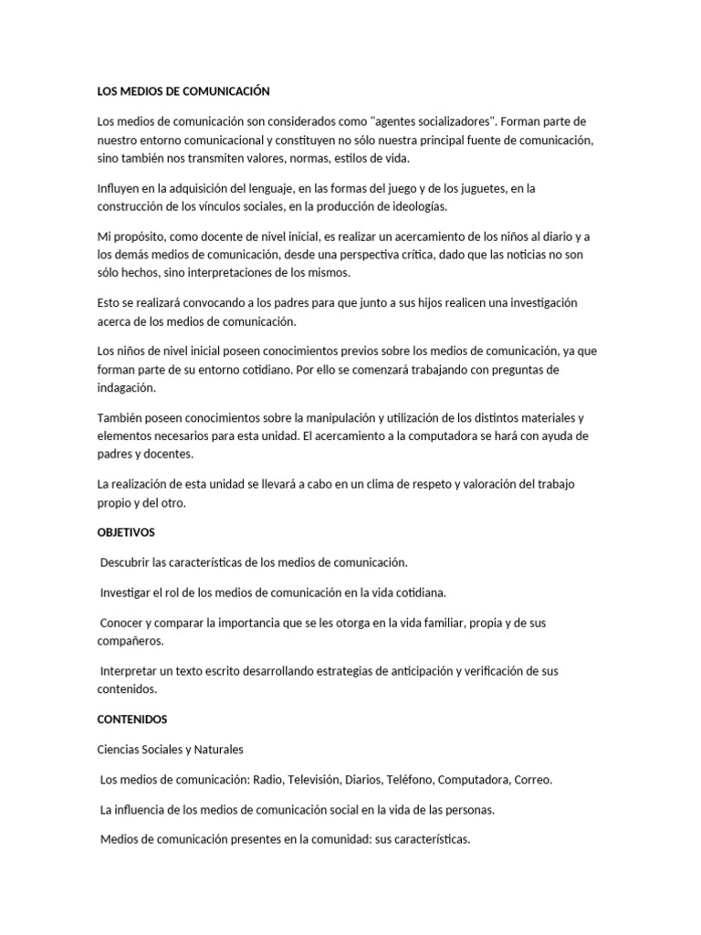 Los Medios de Comunicación | PDF | Comunicación | Educación de la ...