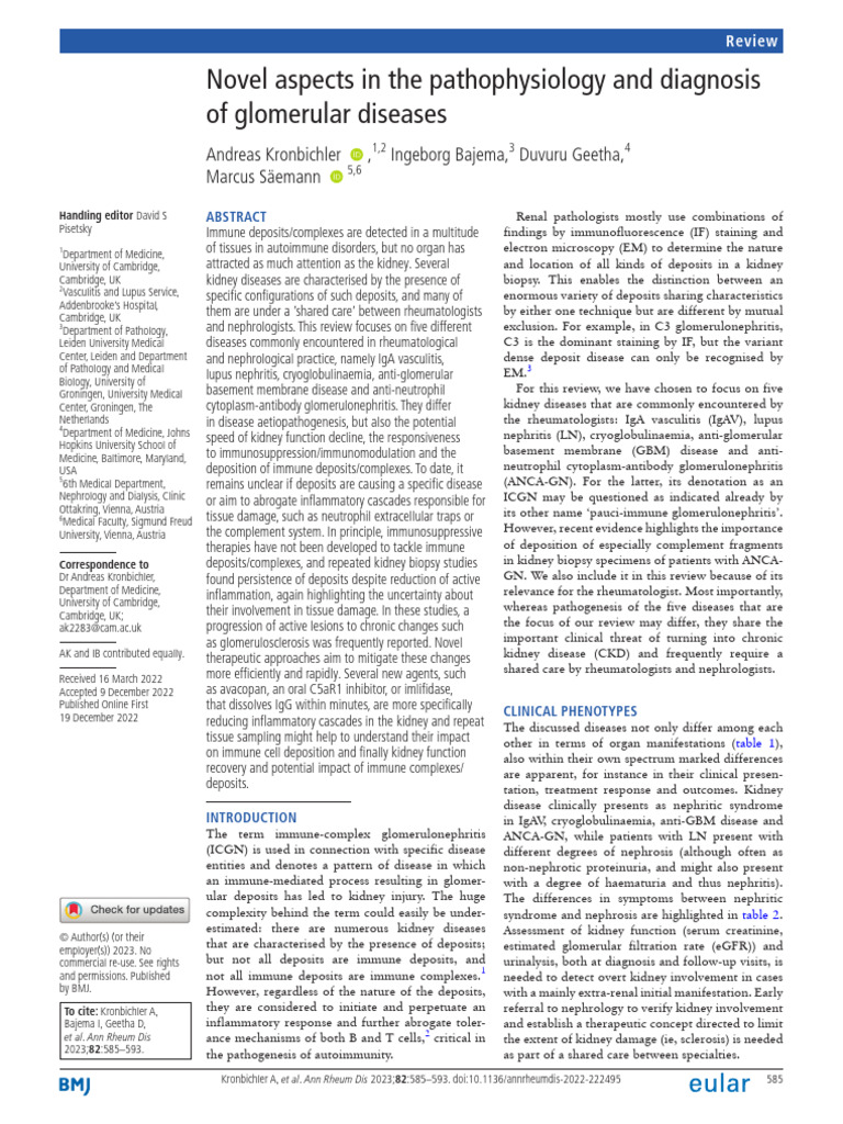 Glomerular Diseases Review | PDF | Complement System | Inflammation