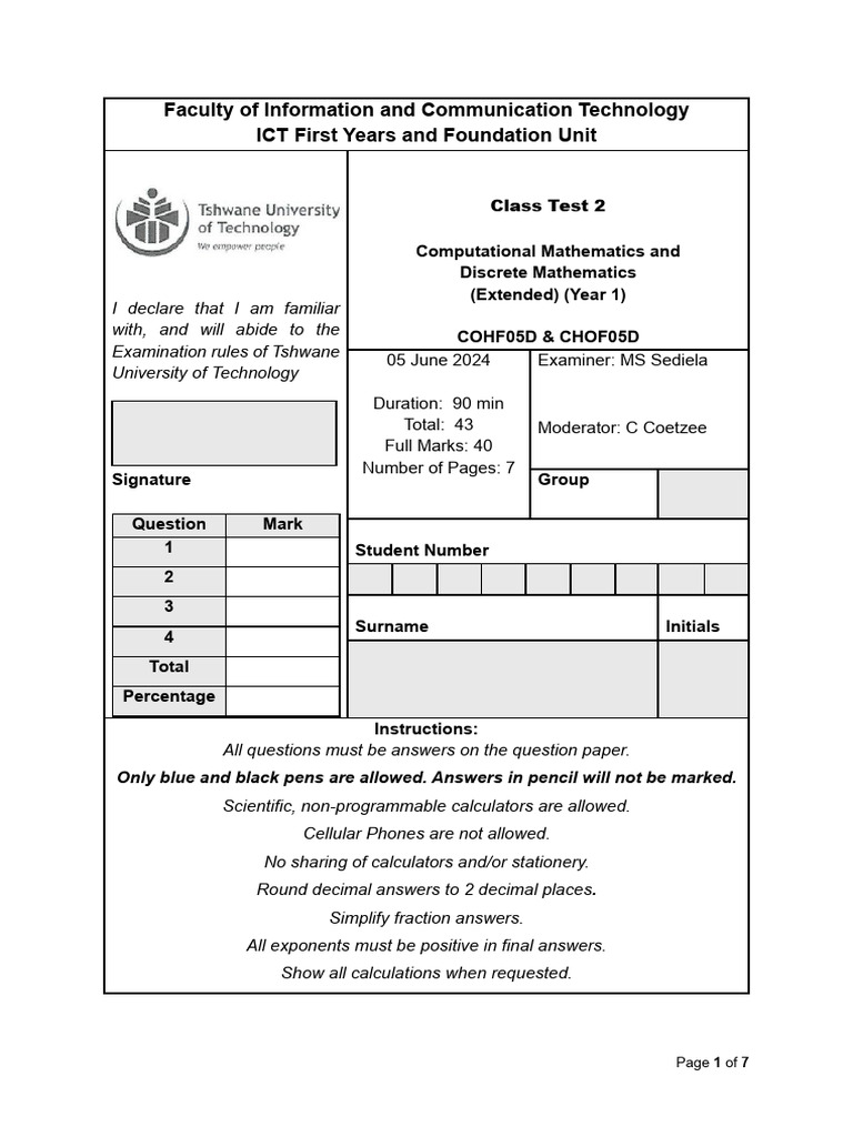 Class Test 2 moderated paper | PDF | Area | Litre