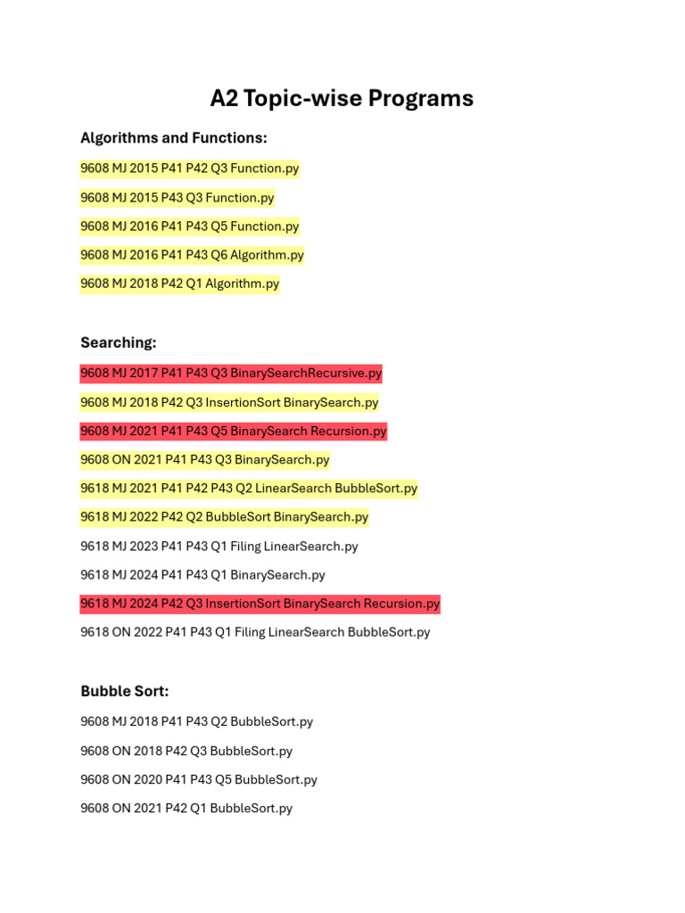 A2 Topic Wise Programs | PDF | Algorithms And Data Structures | Algorithms