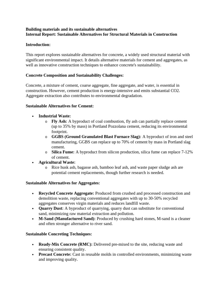 Building materials and its sustainable alternatives | PDF ...