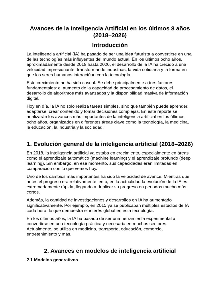 Avances de la Inteligencia Artificial en los últimos 8 años | PDF ...