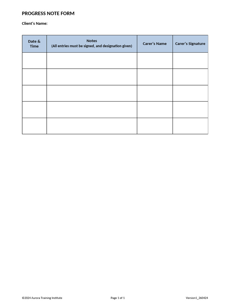 Progress Note Form V1 Copy | PDF