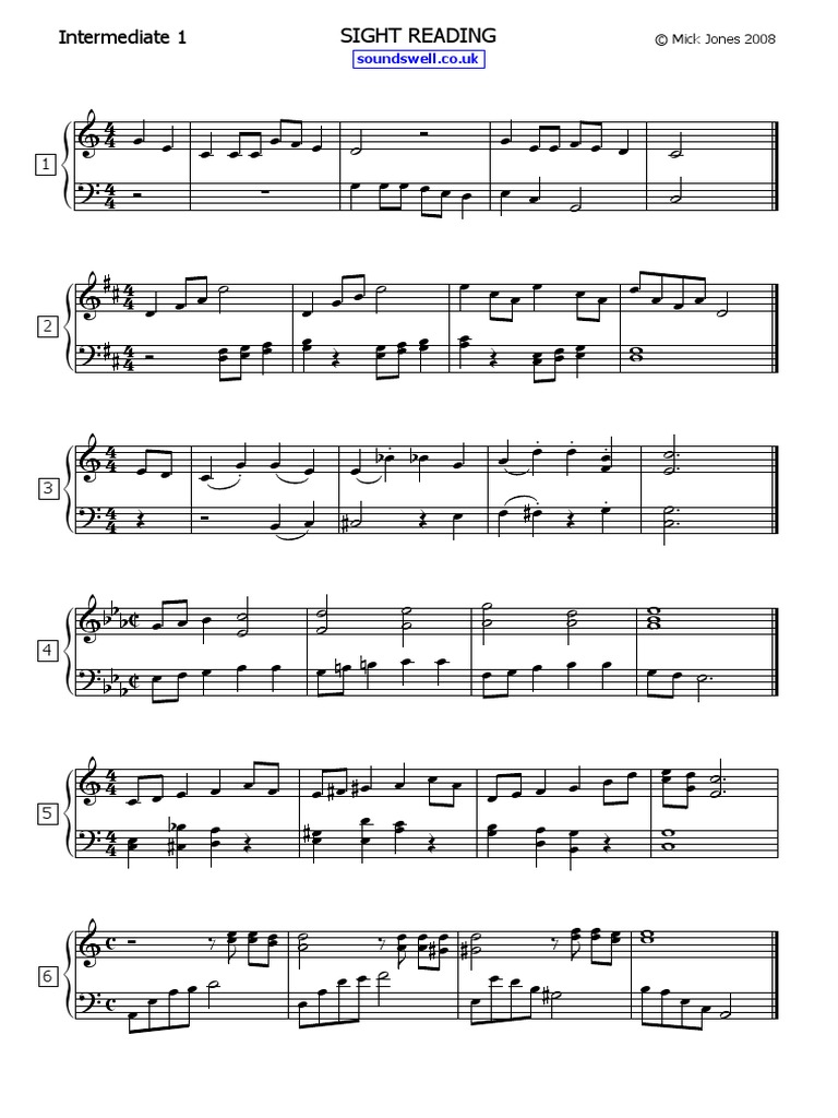 Intermediate Sight Reading Exercises | PDF
