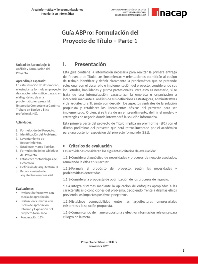 TIHI85_U1_ES1_Guia_ABPro_Parte_1 (2) | PDF | Informática | Evaluación