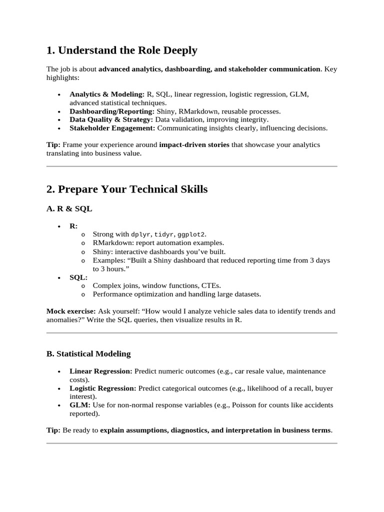 Interview Preparation - Carfax | PDF | Analytics | Regression Analysis