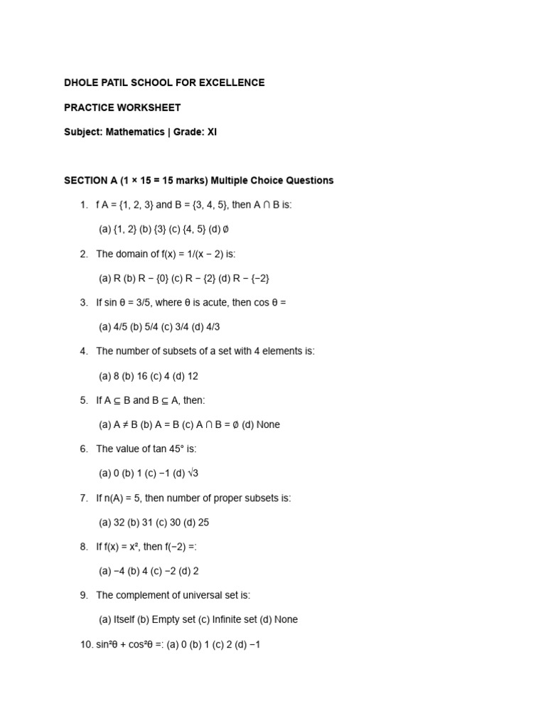 Practice Worksheet Maths 1 | PDF | Mathematical Objects | Mathematical ...