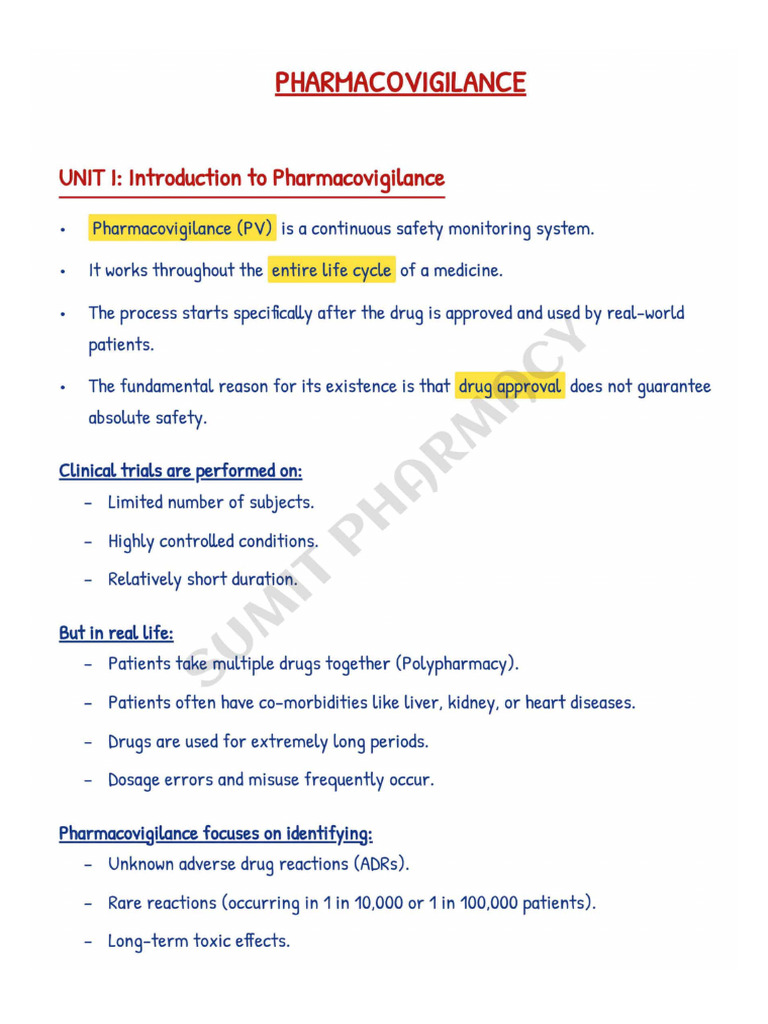 Pharmacovigilance Unit 1 | PDF