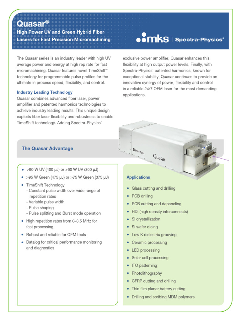 Quasar Datasheet | PDF | Laser | Optics