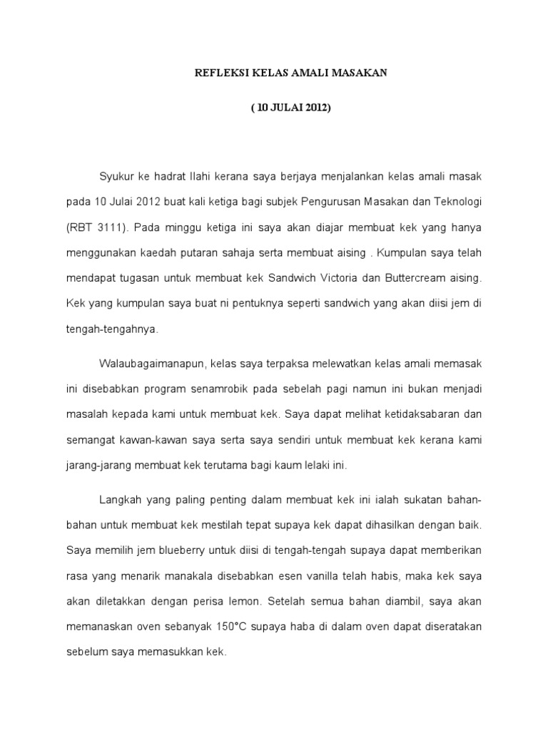 Refleksi Kelas Amali Masakan