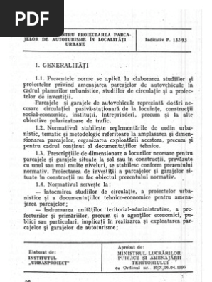 P 132 1993 Normativ Pentru Proiectarea Parcajelor De Autoturisme In Localitati Urbane