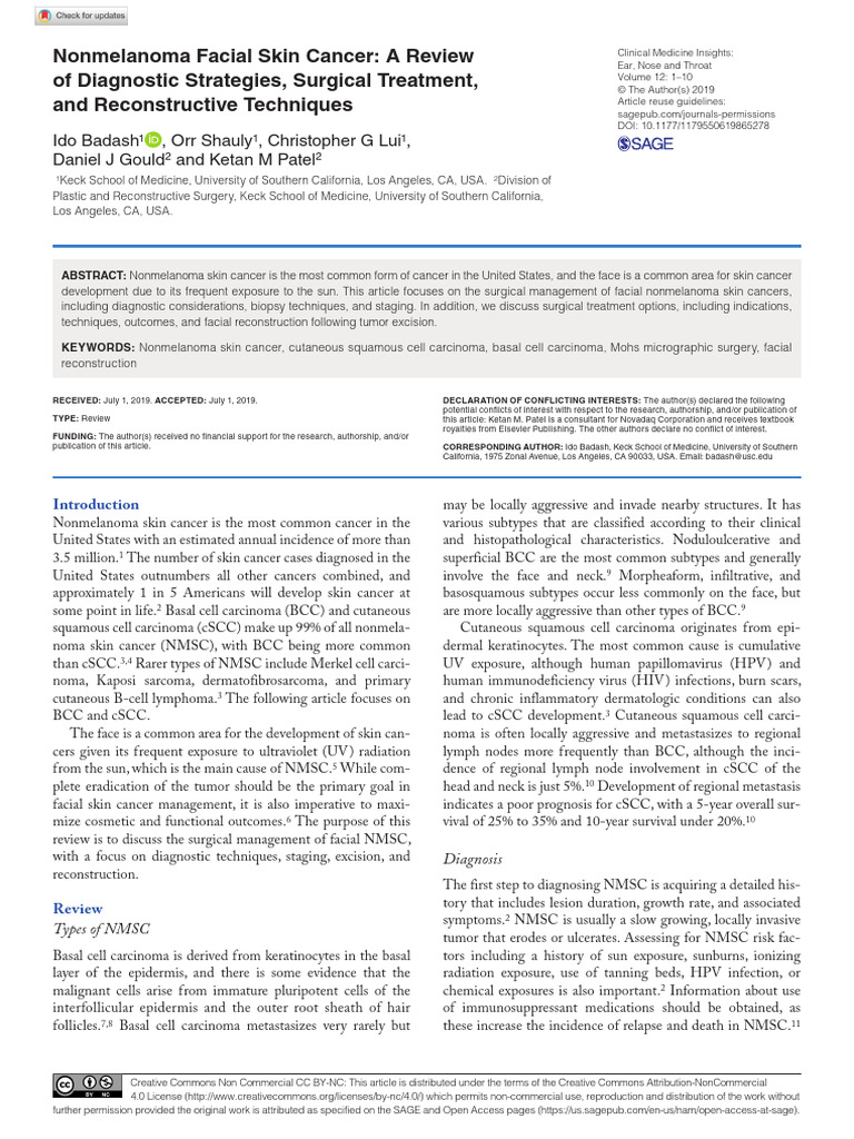 Badash Et Al 2019 Nonmelanoma Facial Skin Cancer a Review of Diagnostic ...