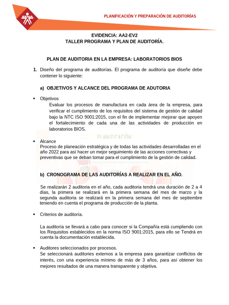 Taller Programa y Plan de Auditoría. | PDF | Auditoría | Sistema de ...