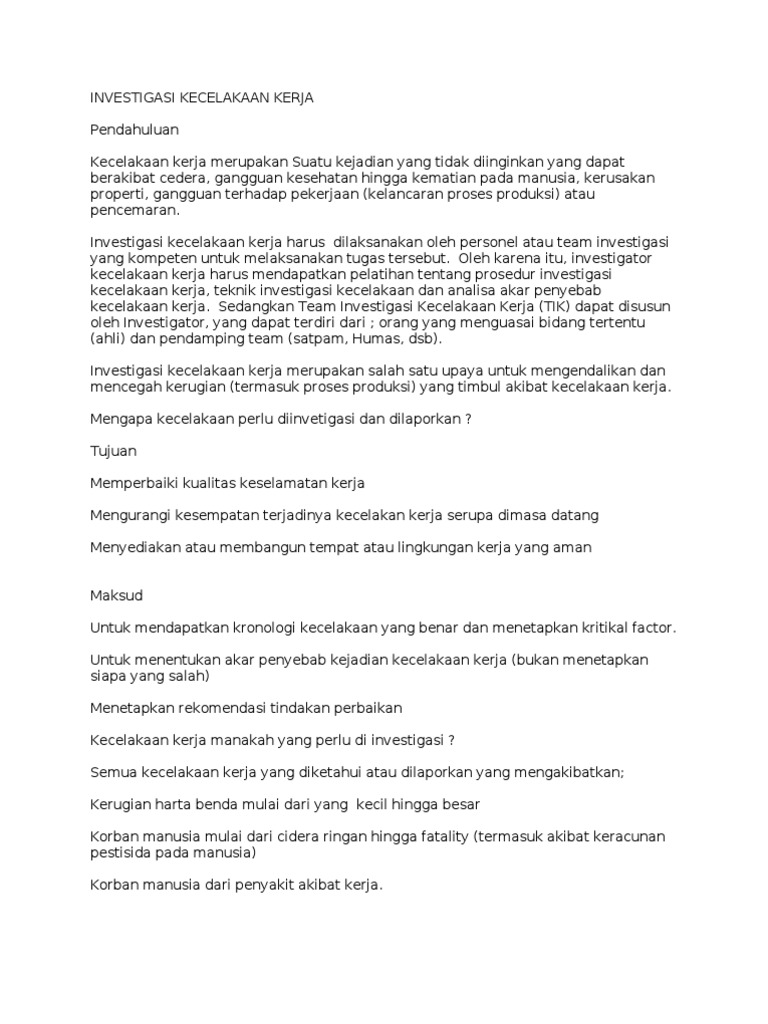 Contoh Form Laporan Investigasi Kecelakaan Kerja Audit