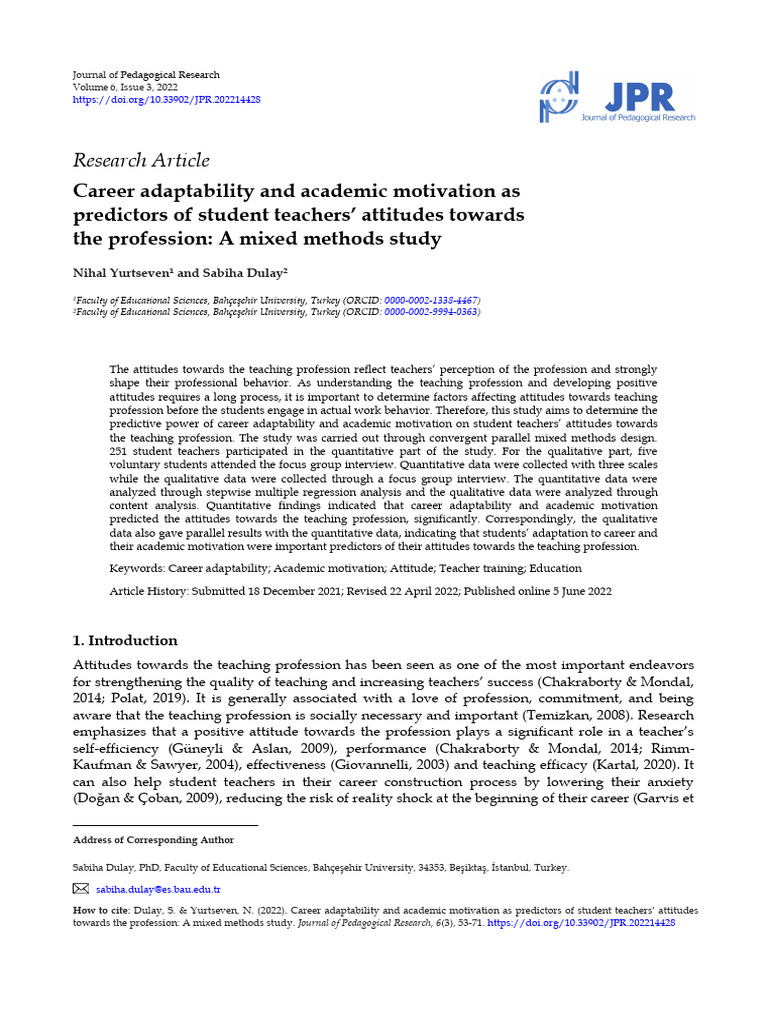 Career Adaptability and Academic Motivation as Predictors of Student ...