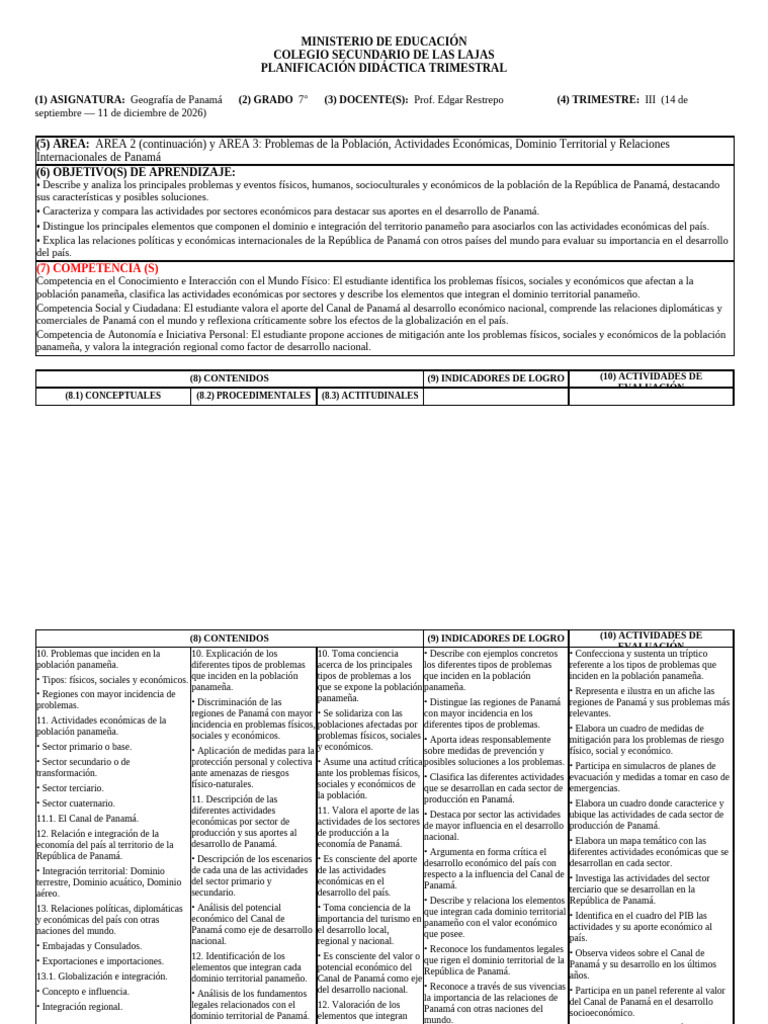 Planificacion Geo7 IIITrimestre 2026 (2) | PDF