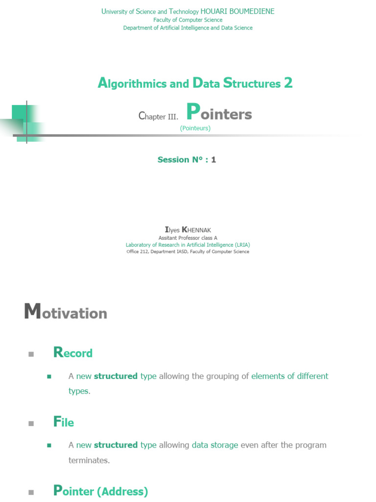 Chapter III. Pointers (Session NÂ°1) | PDF | Pointer (Computer ...