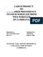 Research Project ON Customer Preference To Four Wheeler From Two Wheeler (In Ludhiana)