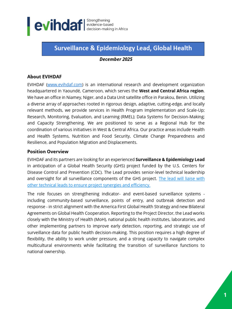 EVIHDAF GHS Surveillance & Epi Lead | PDF | Public Health | Global Health