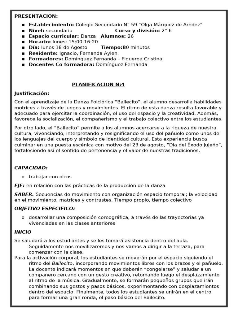 planificacion 4 | PDF | Ritmo | Bailes