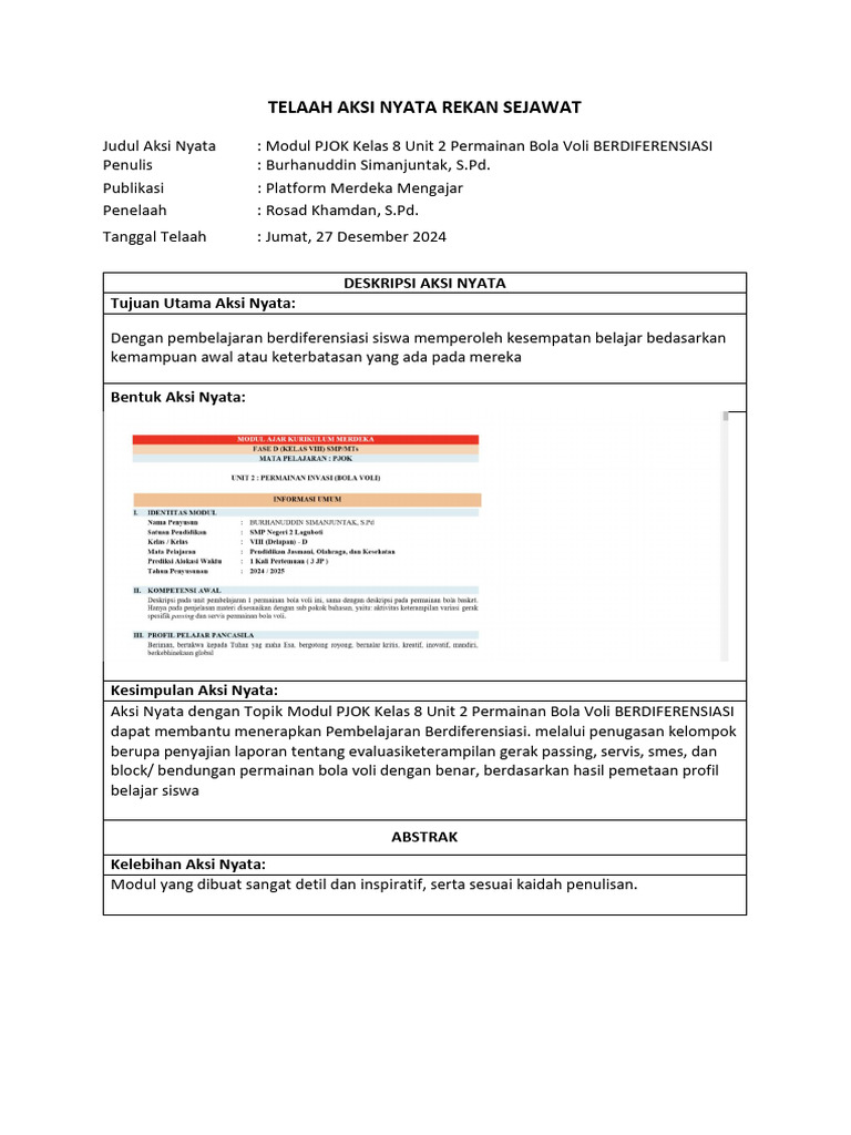 Telaah Aksi Nyata Rekan Sejawat 2 | PDF