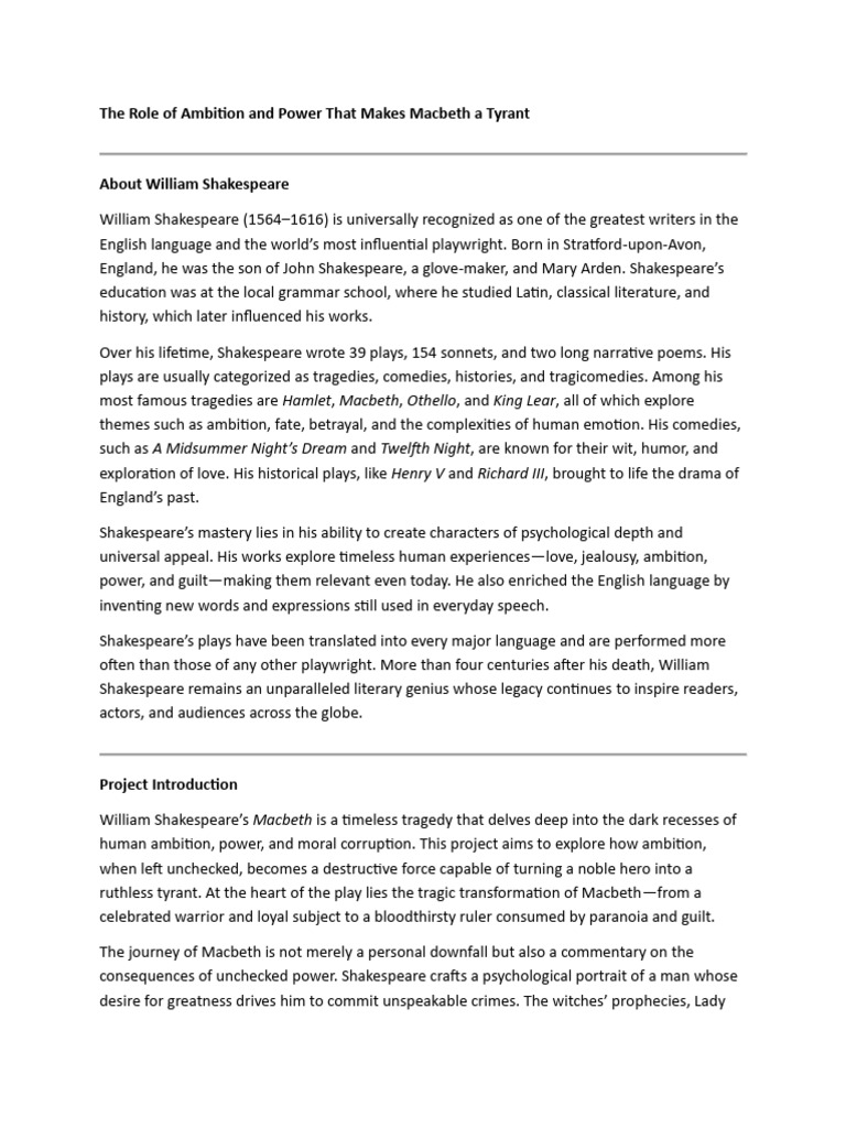 The Role of Ambition and Power That Makes Macbeth a Tyrant | PDF ...